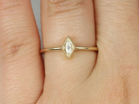 Loris 14kt Moissanite WITH Milgrain Art Deco Stacking Ring,Pinky Ring,Marquise Ring,Vintage Ring,Unique Ring,Petite Ring,Dainty Diamond Ring