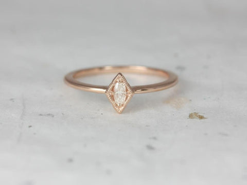 Ready to Ship Leanne 14kt Rose Gold Oval Forever One Moissanite Marquise Bezel WITH Milgrain Vintage Ring (S.L.A.Y. Collection) - Rosados Box