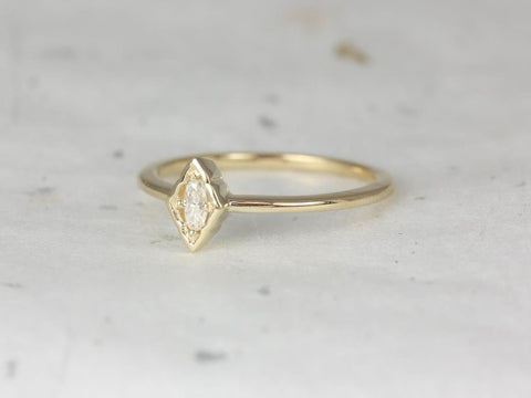 Ready to Ship Leanne 14kt Yellow Gold Oval Forever One Moissanite Marquise WITHOUT Milgrain Scalloped Ring (S.L.A.Y. Collection) - Rosados Box