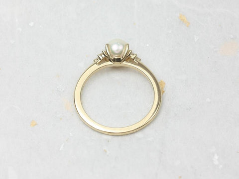 Ready to Ship Mio 6mm 14kt Yellow Gold Pearl Sapphire Dainty Cluster 3 Stone Ring,June Birthstone Gift,Promise Ring,Anniversary Ring