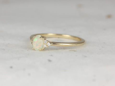 Ready to Ship Juniper 6x4mm 14kt Yellow Gold Opal Sapphire Cluster 3 Stone Oval Ring - Rosados Box