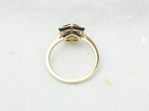 Willis 7mm 14kt Gold Black Onyx Diamond WITH Milgrain Art Deco Hexagon Halo Ring,Unique Onyx Ring,December Birthstone