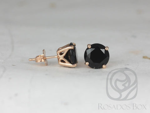 Rosados Box Donna 8mm 14kt Rose Gold Round Black Onyx Leaf Gallery Basket Stud Earrings - Rosados Box