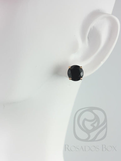 Rosados Box Donna 8mm 14kt Rose Gold Round Black Onyx Leaf Gallery Basket Stud Earrings - Rosados Box