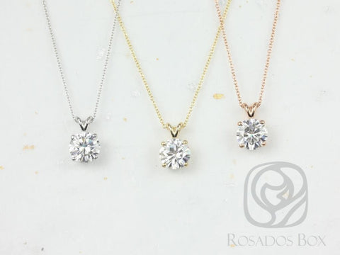 Ready to Ship Donna 6mm 14kt ROSE Gold Round Forever One Moissanite Solitaire Leaf Gallery Basket Necklace - Rosados Box