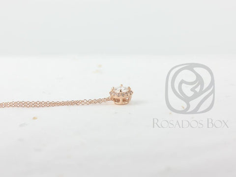 0.50ct Ready to Ship Gemma 5mm 14kt WHITE Gold Round Moissanite Diamonds Halo Floating Necklace - Rosados Box