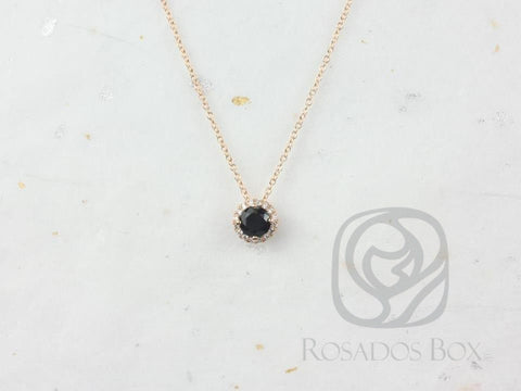 Rosados Box Gemma 5mm 14kt Rose Gold Round Black Onyx and Diamonds Halo Floating Necklace - Rosados Box