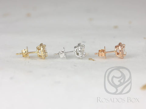 SALE Ready to Ship Gemma 5mm 14kt ROSE Gold Round Forever Brilliant Moissanite Diamonds Halo Stud Earrings - Rosados Box