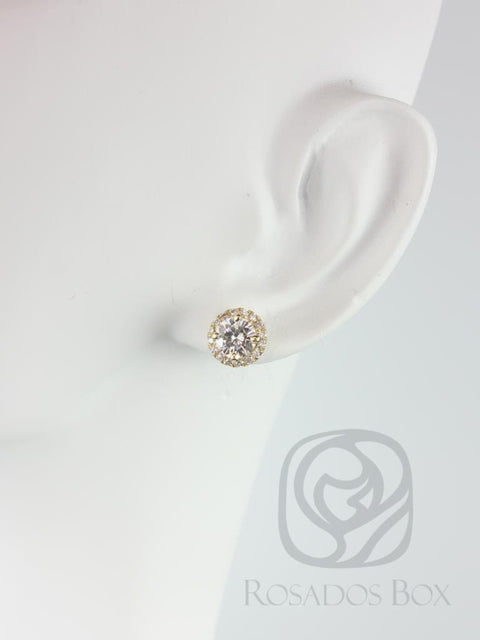 SALE Ready to Ship Gemma 5mm 14kt ROSE Gold Round Forever Brilliant Moissanite Diamonds Halo Stud Earrings - Rosados Box