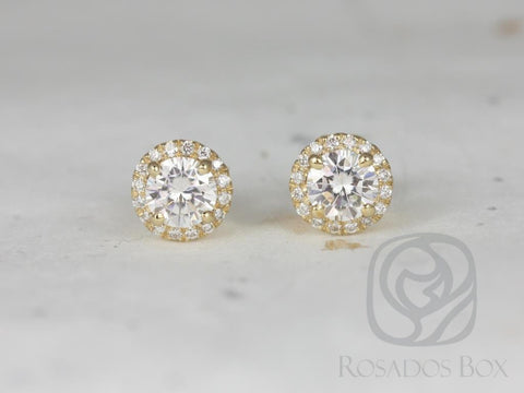 SALE Ready to Ship Gemma 5mm 14kt ROSE Gold Round Forever Brilliant Moissanite Diamonds Halo Stud Earrings - Rosados Box