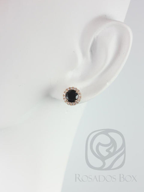 Ready to Ship Gemma 5mm 14kt Rose Gold Round Black Onyx and Diamonds Halo Stud Earrings - Rosados Box