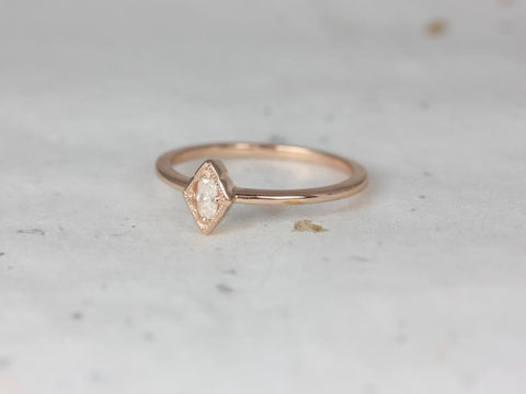 Ready to Ship Leanne 14kt Rose Gold Oval Forever One Moissanite Marquise Bezel WITH Milgrain Vintage Ring (S.L.A.Y. Collection) - Rosados Box