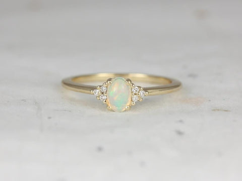 Ready to Ship Juniper 6x4mm 14kt Yellow Gold Opal Sapphire Cluster 3 Stone Oval Ring - Rosados Box