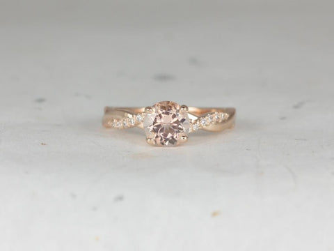 Tyra 7mm 14kt Morganite Diamond Vine Twist Round Solitaire Ring - Rosados Box