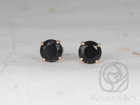 Rosados Box Donna 8mm 14kt Rose Gold Round Black Onyx Leaf Gallery Basket Stud Earrings - Rosados Box