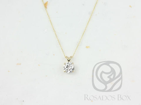 Ready to Ship Donna 6mm 14kt ROSE Gold Round Forever One Moissanite Solitaire Leaf Gallery Basket Necklace - Rosados Box