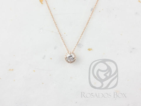 0.50ct Ready to Ship Gemma 5mm 14kt WHITE Gold Round Moissanite Diamonds Halo Floating Necklace - Rosados Box