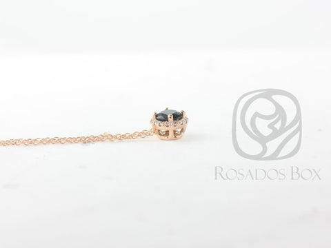 Rosados Box Gemma 5mm 14kt Rose Gold Round Black Onyx and Diamonds Halo Floating Necklace - Rosados Box