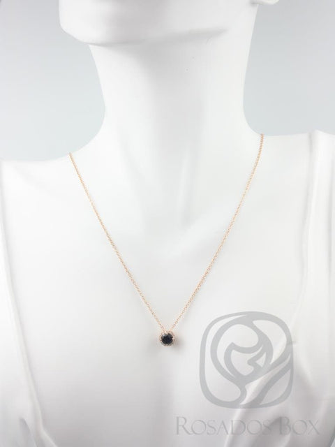 Rosados Box Gemma 5mm 14kt Rose Gold Round Black Onyx and Diamonds Halo Floating Necklace - Rosados Box