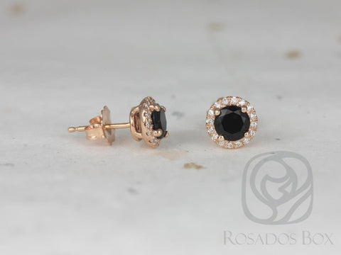 Ready to Ship Gemma 5mm 14kt Rose Gold Round Black Onyx and Diamonds Halo Stud Earrings - Rosados Box