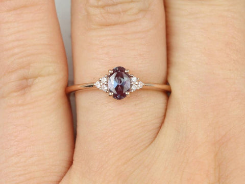 Juniper 6x4mm 14kt Rose Gold Alexandrite Sapphire Dainty Oval Cluster Ring,Alexandrite Birthstone Jewelry,Gift For Her,June Birthstone