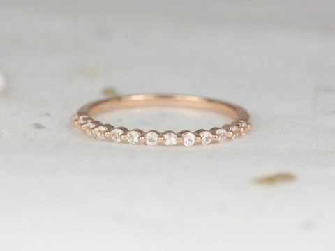 Ultra Petite Naomi 14kt Gold White Sapphire Single Prong HALFWAY Eternity Ring - Rosados Box