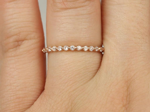 Ultra Petite Naomi 14kt Gold White Sapphire Single Prong HALFWAY Eternity Ring - Rosados Box