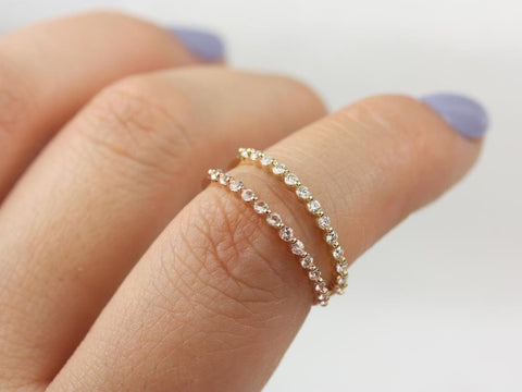 Ultra Petite Naomi 14kt Gold White Sapphire Single Prong HALFWAY Eternity Ring - Rosados Box