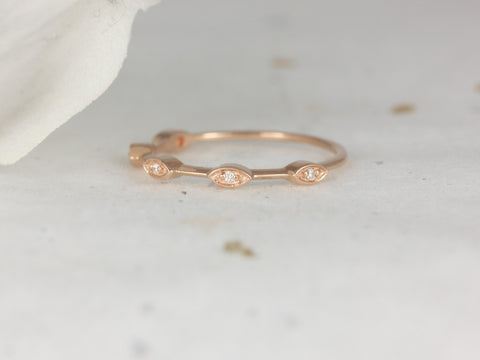 Ready to Ship Ultra Petite Athena 14kt Rose Gold Diamond Floating Marquise Leaves HALFWAY Eternity Ring - Rosados Box