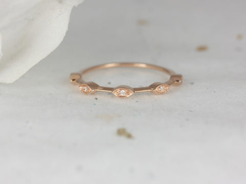 Ready to Ship Ultra Petite Athena 14kt Rose Gold Diamond Floating Marquise Leaves HALFWAY Eternity Ring - Rosados Box