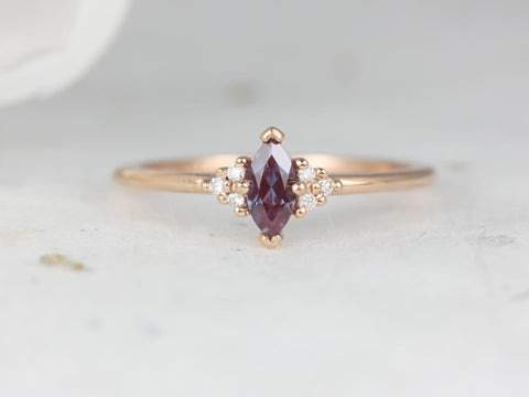 Charlie 6x3mm 14kt Gold Alexandrite Sapphire Cluster Ring - Rosados Box