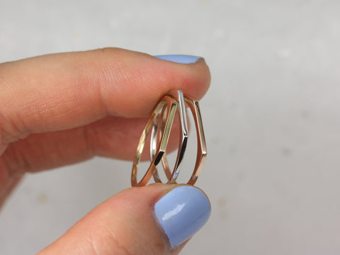 Ultra Petite Everly PLAIN 14kt Solid Gold Flat Top Stacking Ring,Petite Dainty Unique Ring - Rosados Box