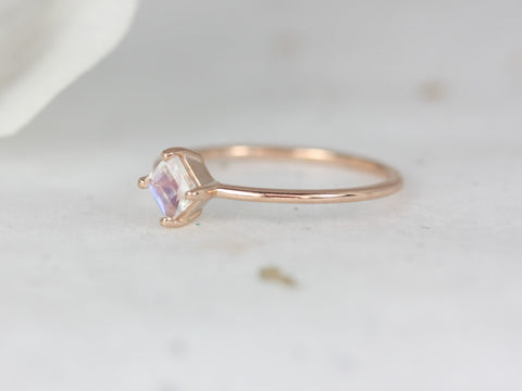 Ultra Petite Kelsey 4mm 14kt Gold Rainbow Moonstone Dainty Kite Set Stacking Ring - Rosados Box