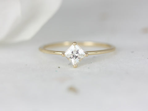 Ultra Petite Kelsey 14kt Gold White Sapphire Dainty Minimalist Princess Kite Set Stacking Ring,Pinky Ring,Gift for Her - Rosados Box