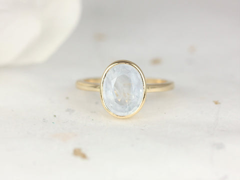 3.05cts Ready to Ship Galaxy 14kt Solid Gold Icy Frosted Aqua Blue Unique Sapphire Minimalist Bezel Ring - Rosados Box