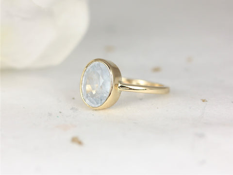 3.05cts Ready to Ship Galaxy 14kt Solid Gold Icy Frosted Aqua Blue Unique Sapphire Minimalist Bezel Ring - Rosados Box