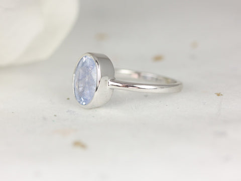 2.62cts Ready to Ship Galaxy 14kt Solid White Gold Icy Frosted Indigo Blue Unique Sapphire Oval Bezel Ring - Rosados Box