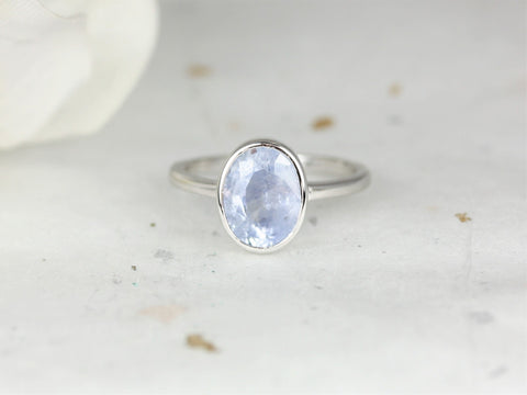 2.62cts Ready to Ship Galaxy 14kt Solid White Gold Icy Frosted Indigo Blue Unique Sapphire Oval Bezel Ring - Rosados Box