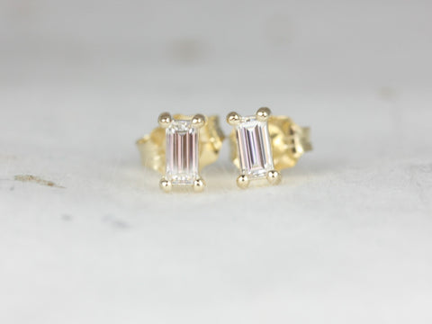 Ultra Petite Betty 14kt Gold Moissanite Baguette Stud Earrings - Rosados Box