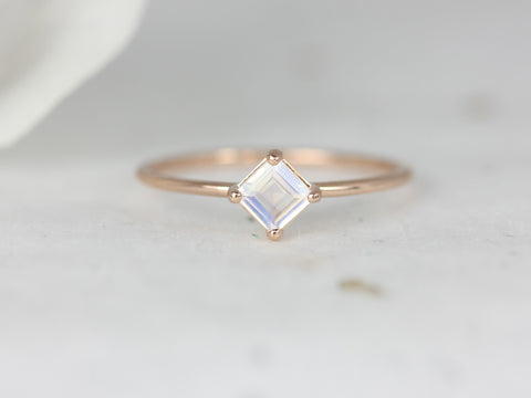 Ultra Petite Kelsey 4mm 14kt Gold Rainbow Moonstone Dainty Kite Set Stacking Ring - Rosados Box