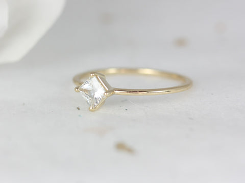 Ultra Petite Kelsey 14kt Gold White Sapphire Dainty Minimalist Princess Kite Set Stacking Ring,Pinky Ring,Gift for Her - Rosados Box