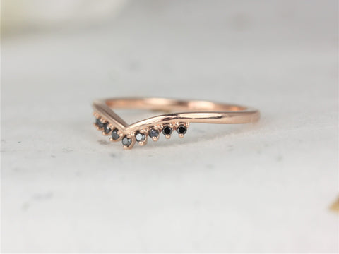 Lonnie 14kt Rose Gold Dainty Crown Tiara Ring,V Ring,Chevron Black Diamond Ring,Unique Stacking Ring,Layering Jewelry,Gift For Her