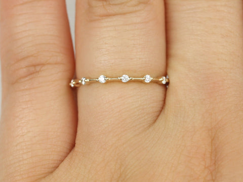 Ready to Ship Boney 14kt Yellow Gold Diamond Single Prong Floating Dainty Minimalist HALFWAY Eternity Ring,Distance Band,Diamond Ring - Rosados Box