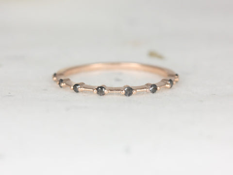 Boney 14kt Solid Rose Gold Black Petite Diamond Single Prong Floating Dainty Thin HALFWAY Eternity Distance Band Ring - Rosados Box