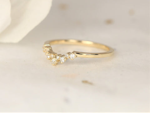 Remy 14kt Solid Gold Dainty Crown Tiara Scattered Cluster Diamond Stacking Ring - Rosados Box