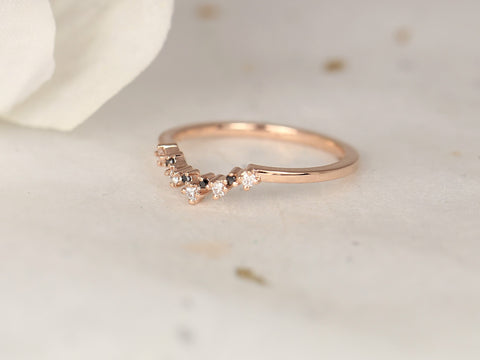 Remy 14kt Rose Gold Dainty Crown Tiara Ring,Scattered Cluster Ring,Black White Diamond Ring,Stacking Ring,Unique Stacking Ring,Diamond Ring