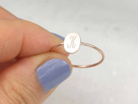 Petite Stevie 8x6mm 14kt Solid Gold Dainty Personalized Oval Letter Ring,Dainty Initial Ring,Tiny Letter Ring - Rosados Box