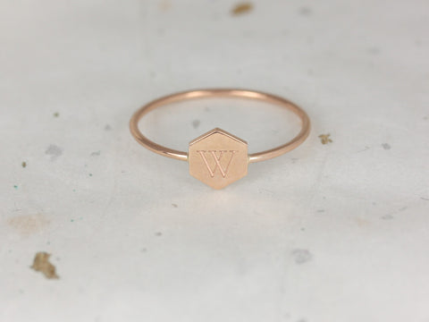 Petite Hunter 7mm 14kt Solid Gold Dainty Hexagon Letter Ring,Initial Ring,Tiny Letter Ring,Personalized Jewelry,Signet Ring,Gift For Her