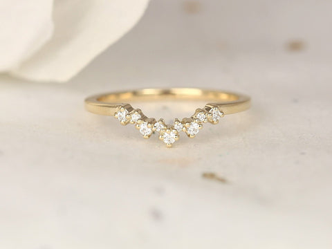 Remy 14kt Solid Gold Dainty Crown Tiara Scattered Cluster Diamond Stacking Ring - Rosados Box