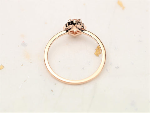 Ready to Ship Mini Mae 6x4mm 14kt Rose Gold WITH Milgrain Morganite Diamond Dainty Oval Halo Ring - Rosados Box